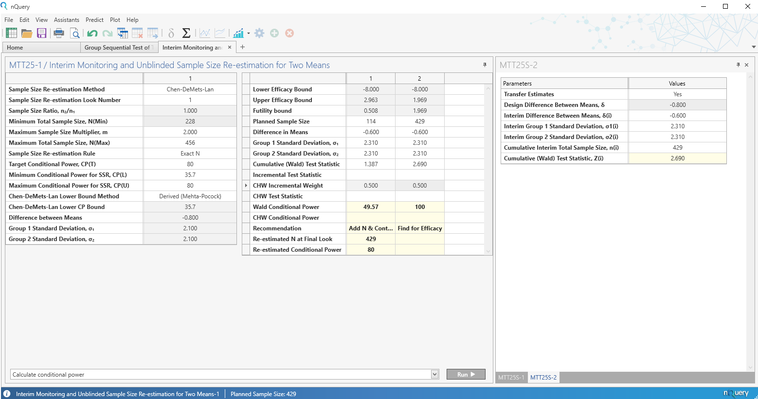 Sample size software for adaptive clinical trial designs nquery